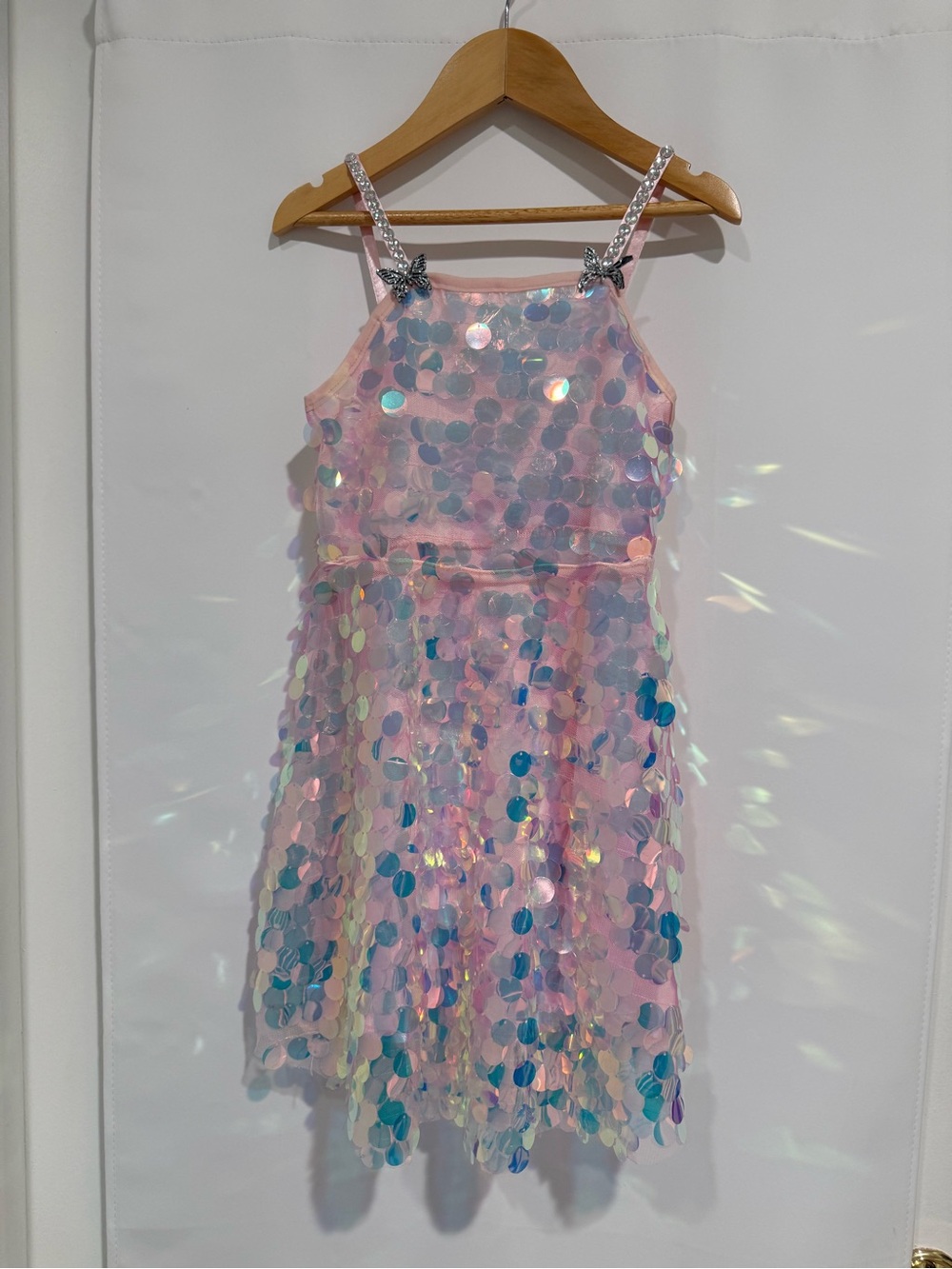 Lola + The Boys Pink Iridescent Sequin Magic Paillete Dress